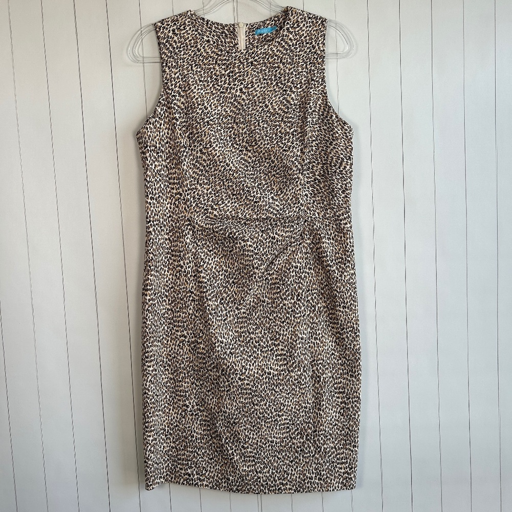 J. Mclaughlin size 12 Anne dress sheath ruched brown leopard cheetah stretchy